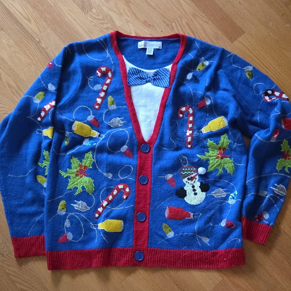 Festive Blue and Red Men's Cardigan